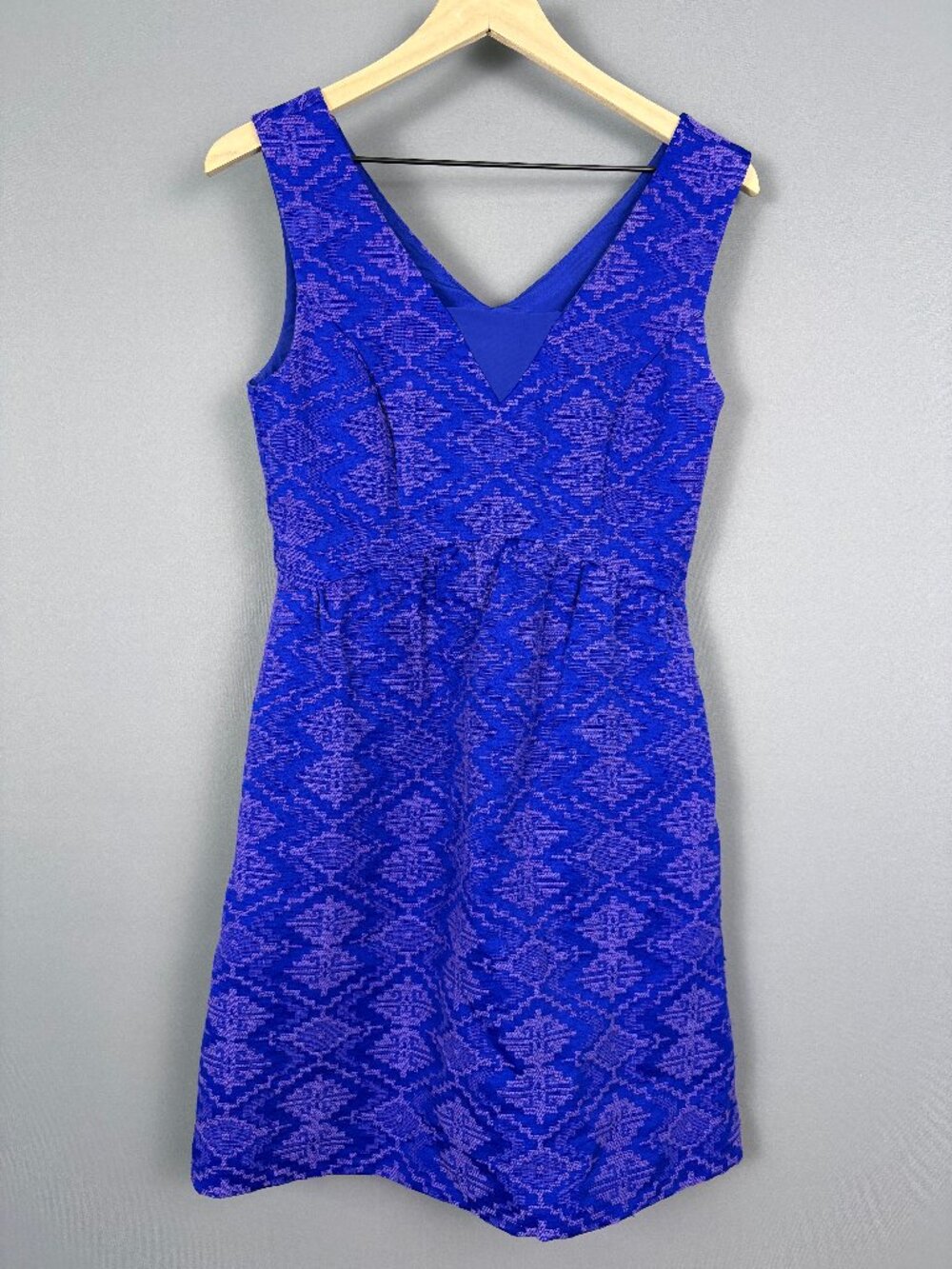 Maeve Anthropologie Averie Blue Purple Jacquard Fit & Flare Dress 2
